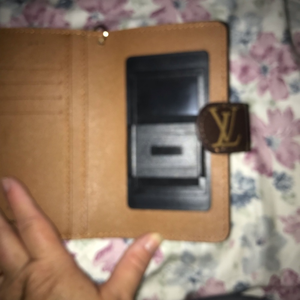 Designer-Style Brown Leather Phone Wallet Case with Logo Snap